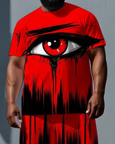 Men's Punk Fashion Bold Crying Eye Print Casual Short-Sleeve T-shirt 2-Piece Big & Tall Set